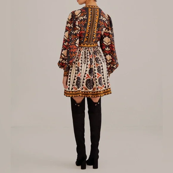 Farm Rio Tapestry Garden Multicolor V Neck Wrap Mini Dress NWT Medium - Picture 5 of 16